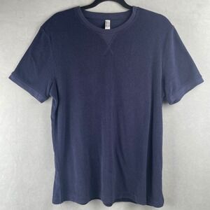 American Apparel Navy Blue Terry Cloth Crew Neck T-Shirt Mens Sz L Modern Casual